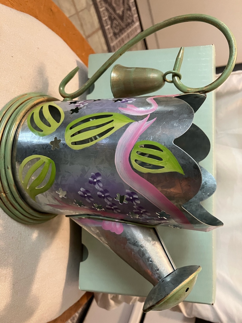 New. Partylite  Lilac watering can with bell like snuffer n holds large candles